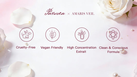 Paruvea high-concentration extrait de parfum standards on a pink floral background