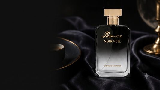 Noir Veil on black silk for a guide to sensual perfume texture and contrast