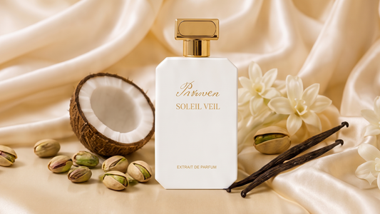 Solaris Veil with coconut, pistachio, vanilla, and white flowers for a hot weather perfume guide