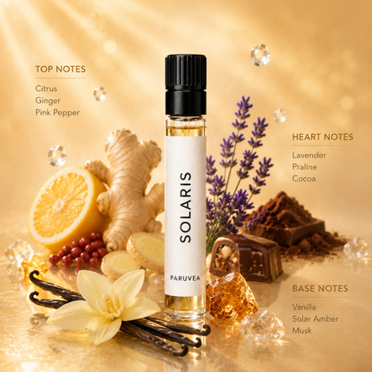 Solaris 2ml perfume sample with citrus, ginger, lavender, cocoa, vanilla, amber and musk notes